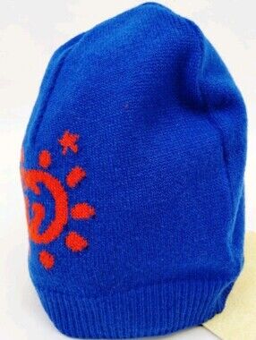 Gucci Blue Wool Winter Knit Cap with Orange Sun Motif (Kids)